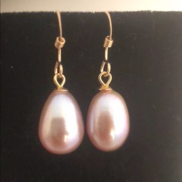 ***SOLD***AAA Purple Pearl Drop Earrings 14K Wires - Picture 3 of 6